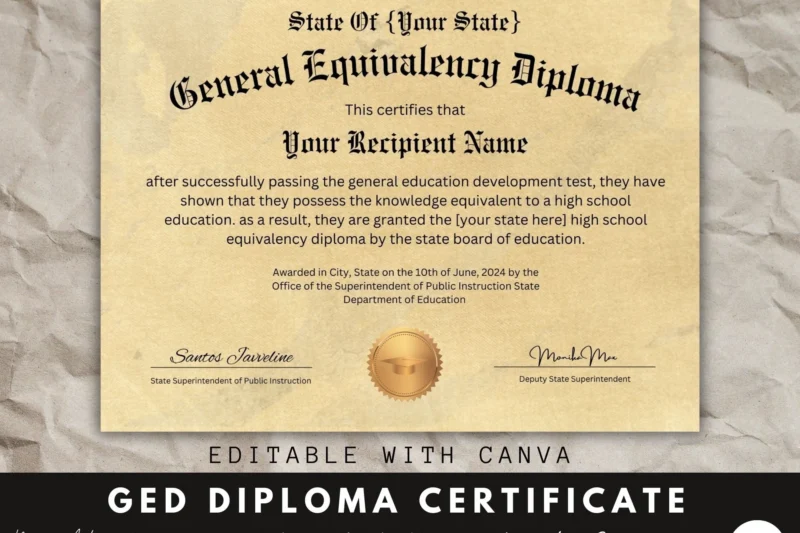 Printable Ged Certificate Templates 1970s Pennsyvania
