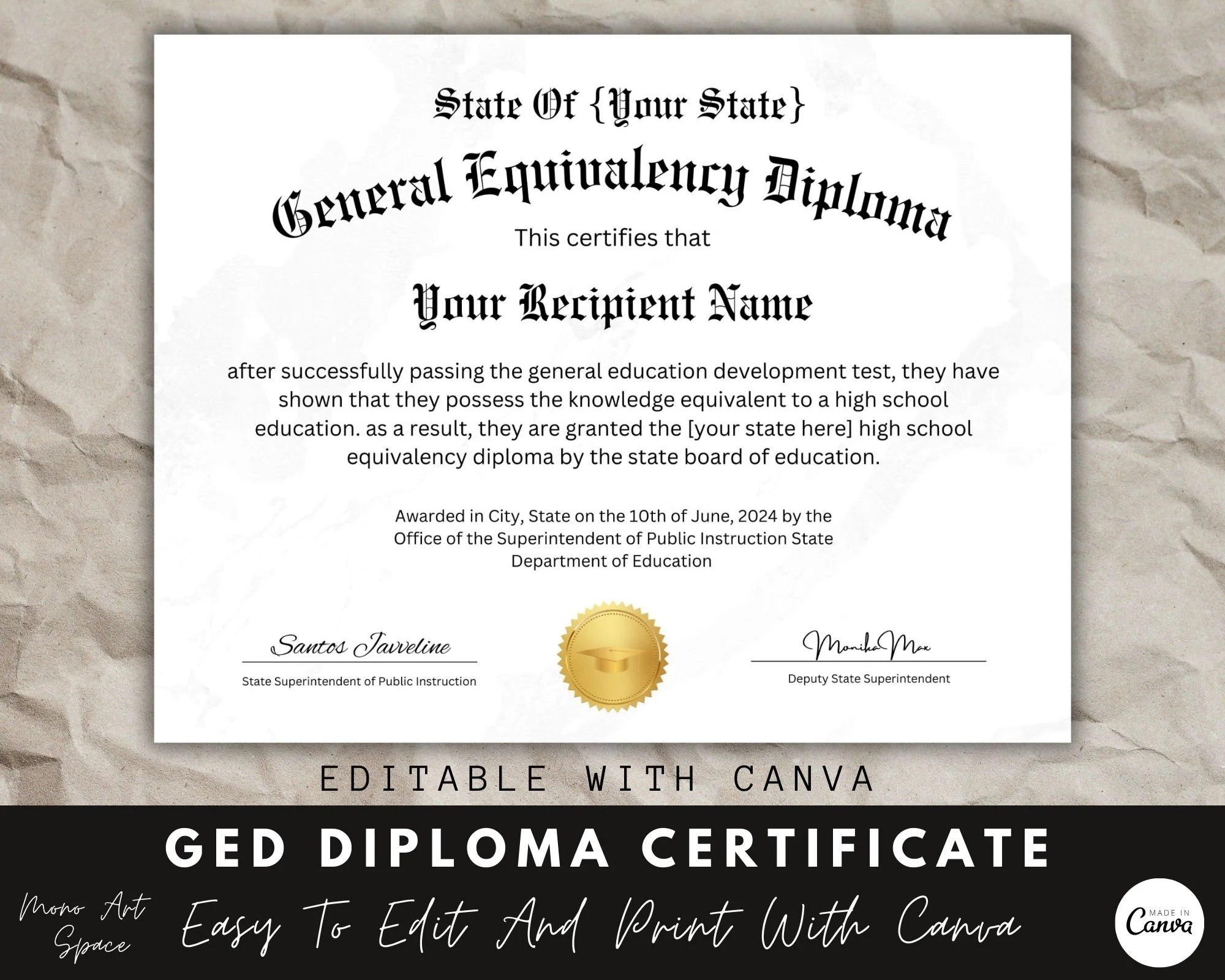 Printable Ged Certificate Templates 1970s Pennsyvania