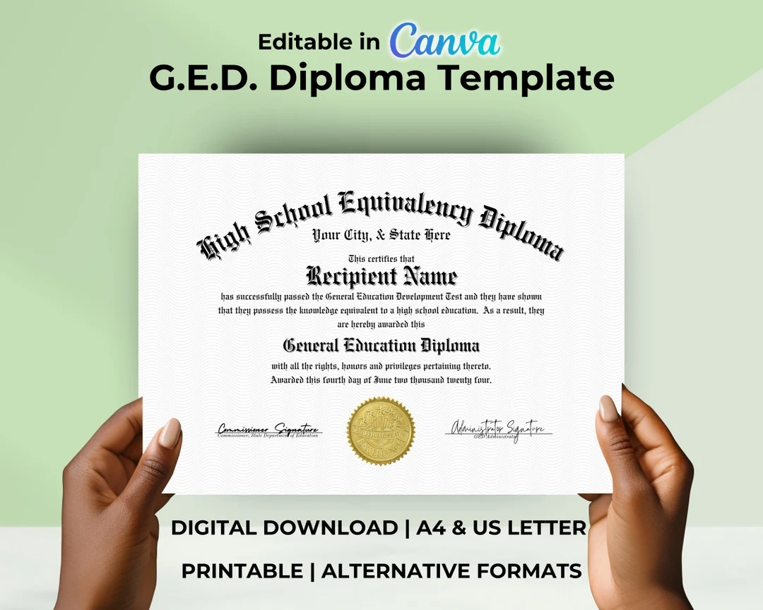 GED Diploma Template With Gold Seal Printable High School Equivalency Diploma Certificate Award Keepsake Etsy GED Diploma Template With Gold Seal Printable High School Equivalency Diploma Certificate Award Keepsake Etsy