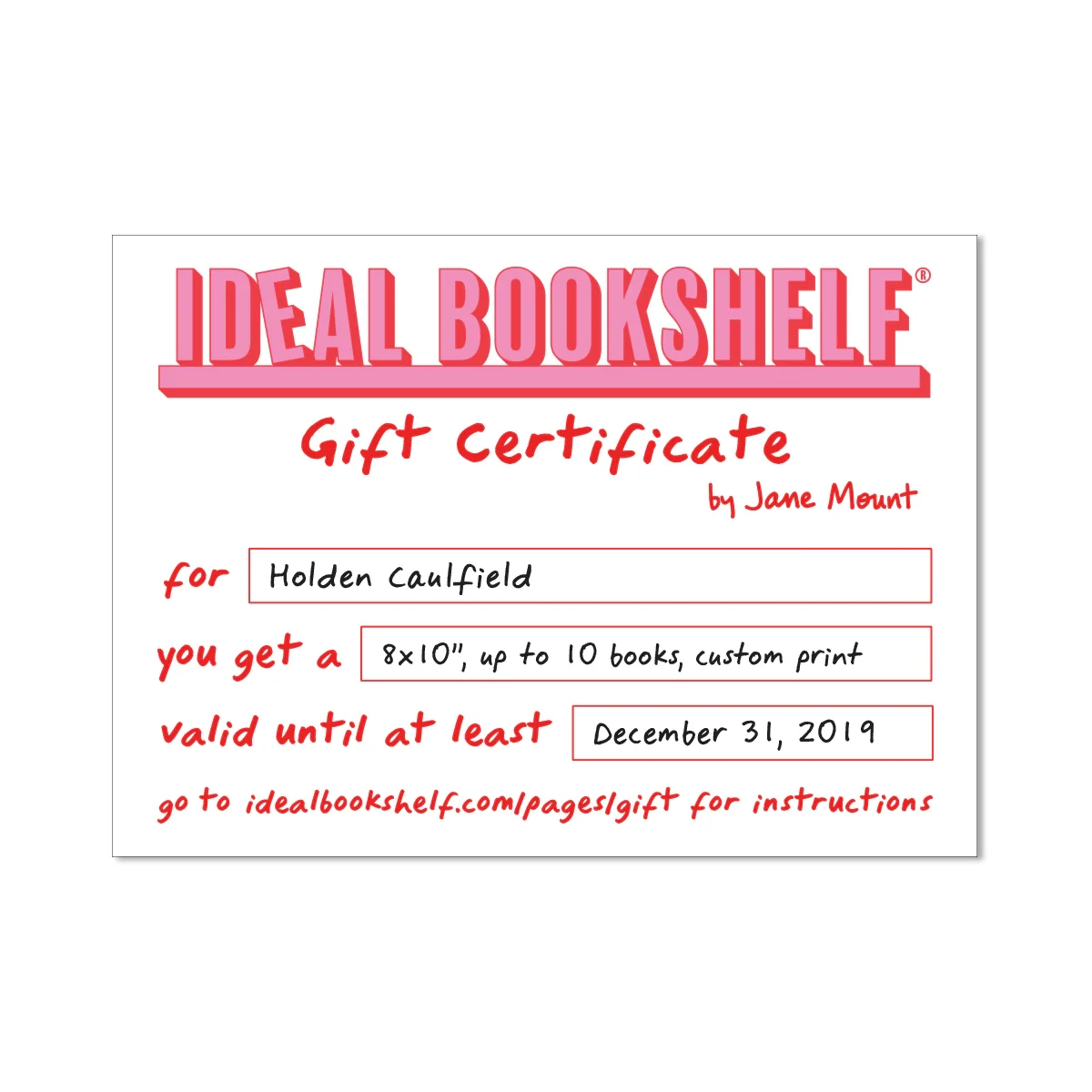 Gift Card For A Custom Print Ideal Bookshelf