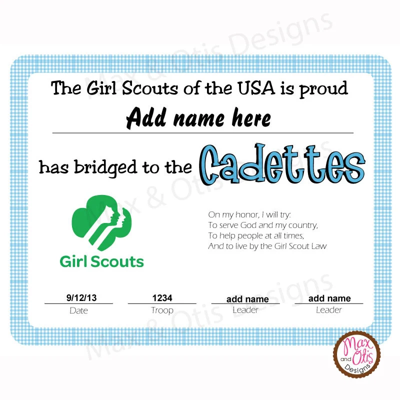 Bridging Girl Scouts Printable Certificate