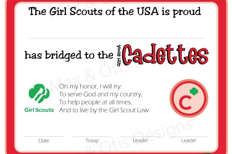 Printable Cadette Bridging Certificate