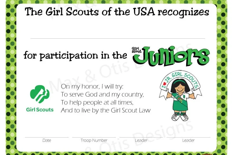 Printable Junior Girl Scout Certificate