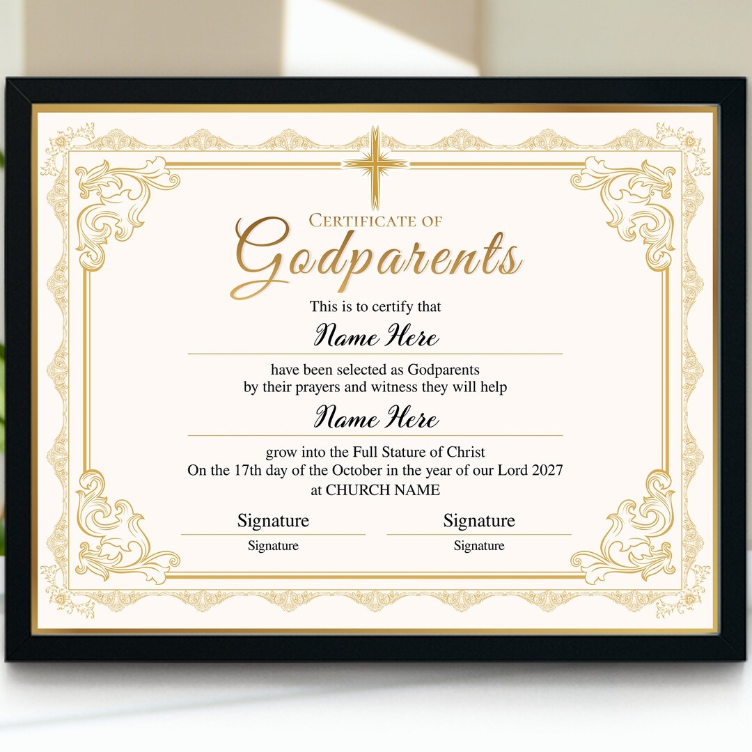 Godparents Certificate Template Printable Editable Godparents Certificate Baptism Certificate Gold Elegant Gift Godparents Certificate Etsy