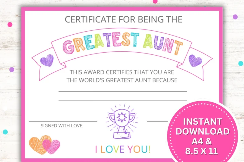 Printable World’s Best Aunt Certificate