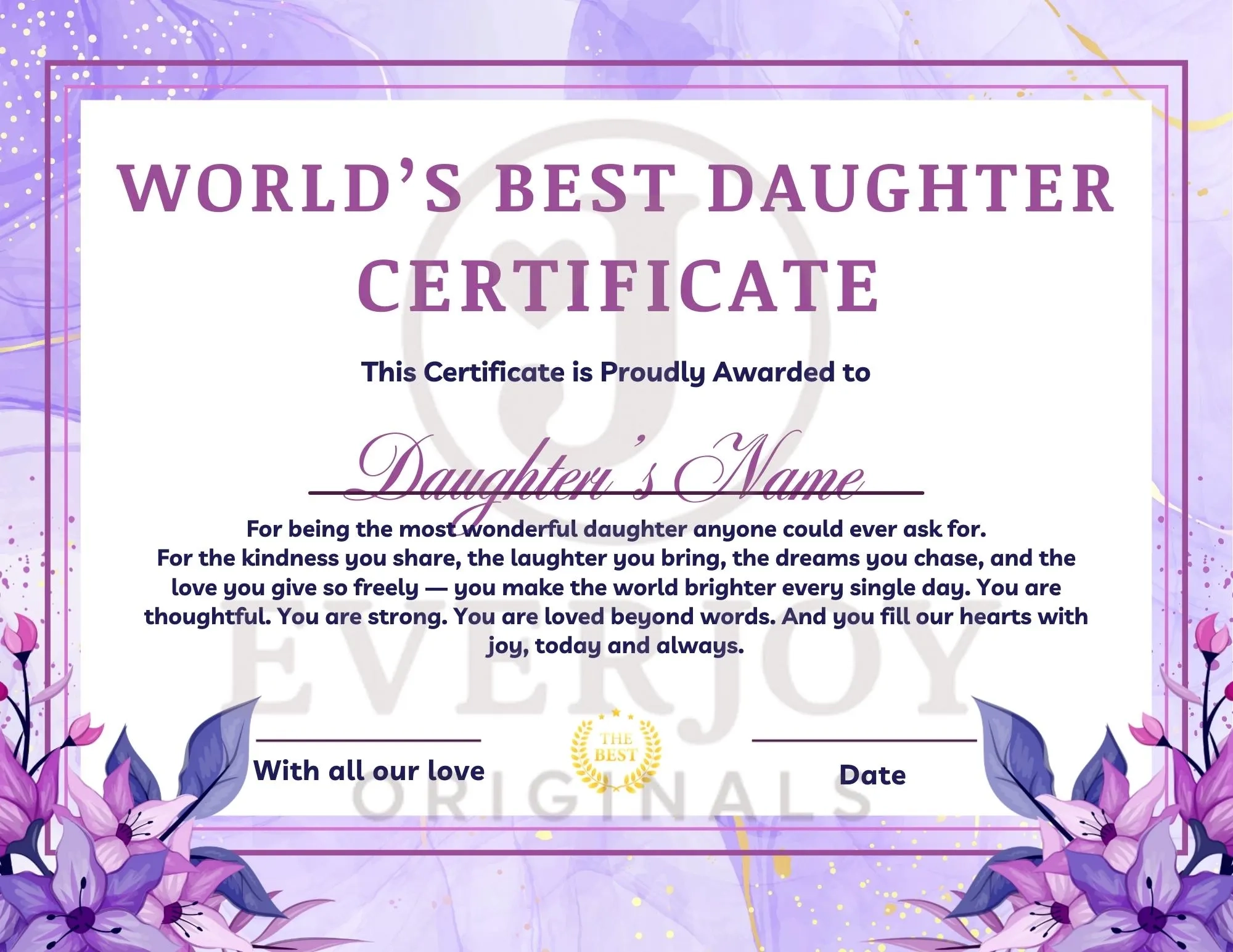 Free Printable Best Daughter Certificate