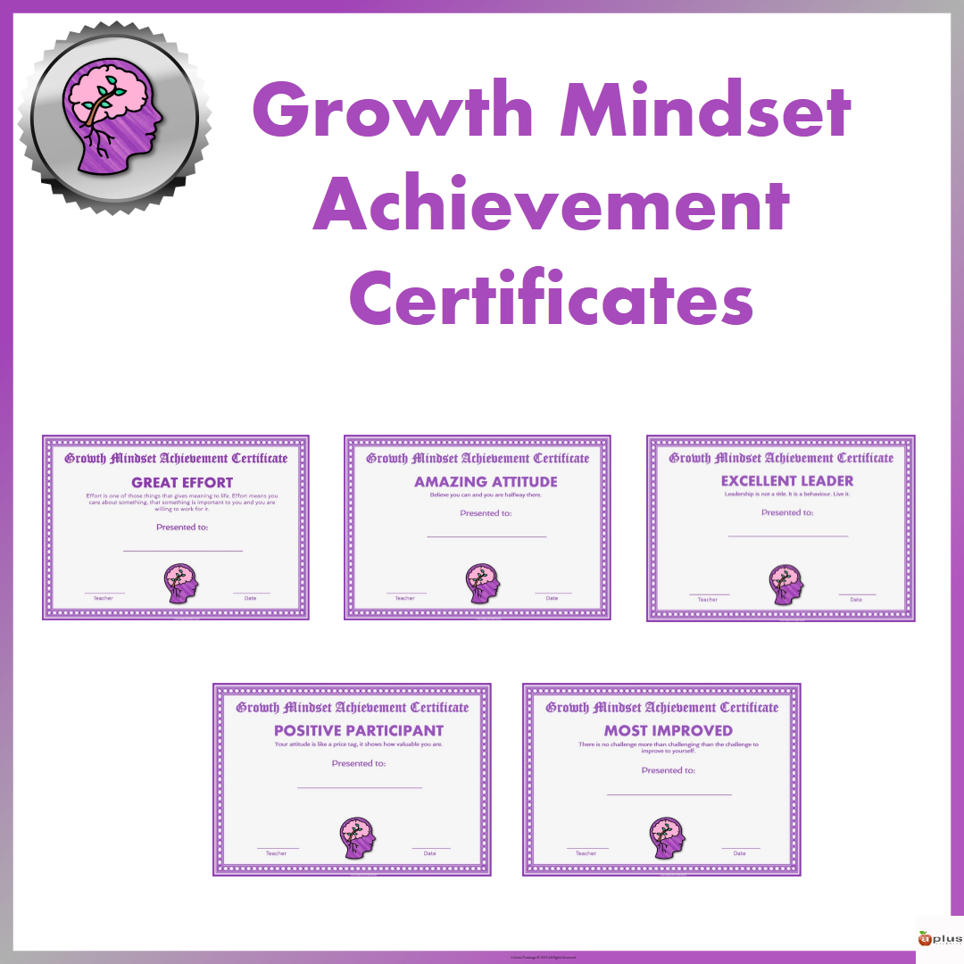 Growth Mindset Achievement Certificates For Teens Purple Edition Made By Teachers