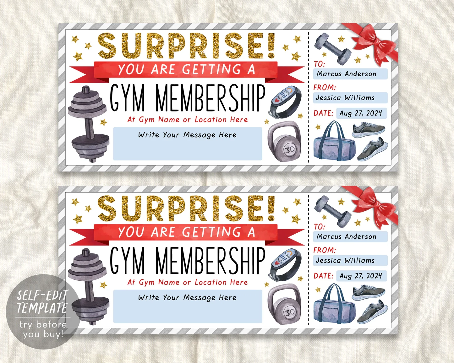 Gym Membership Ticket Editable Template Surprise Personal Trainer Spo Puff Paper Co