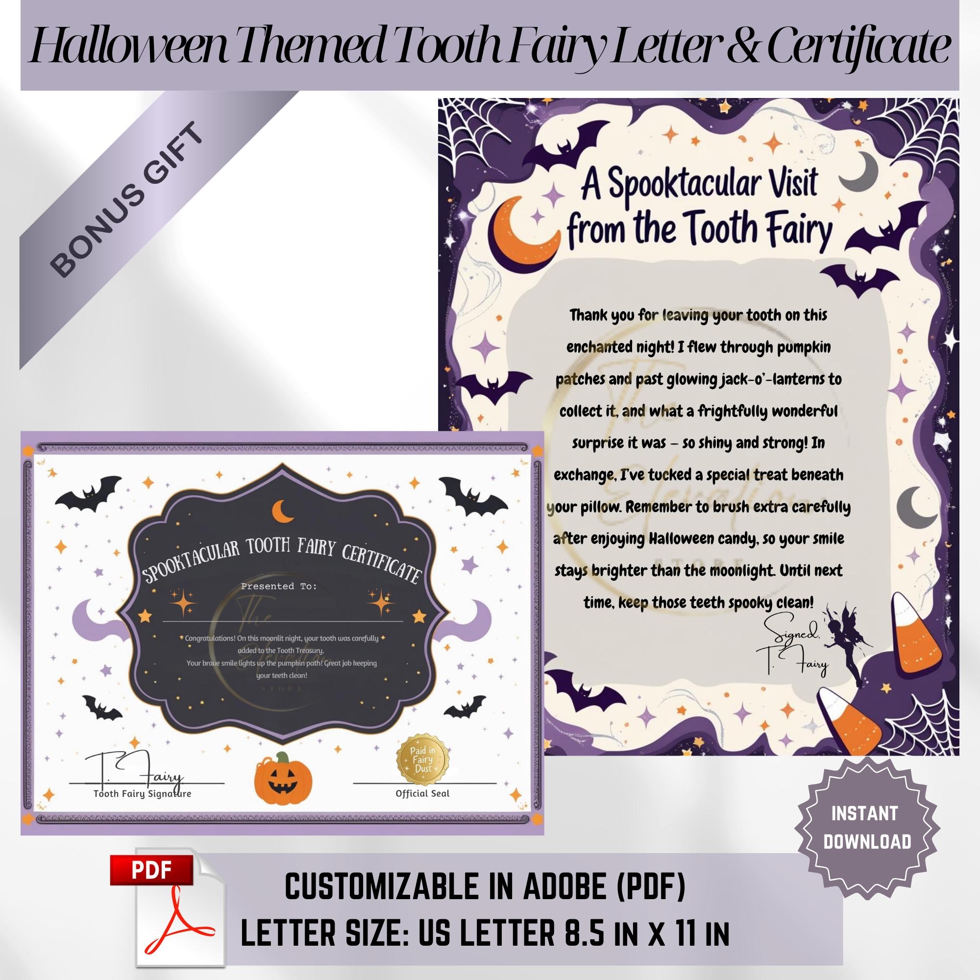 Halloween Tooth Fairy Letter Certificate Bundle digital Download Etsy