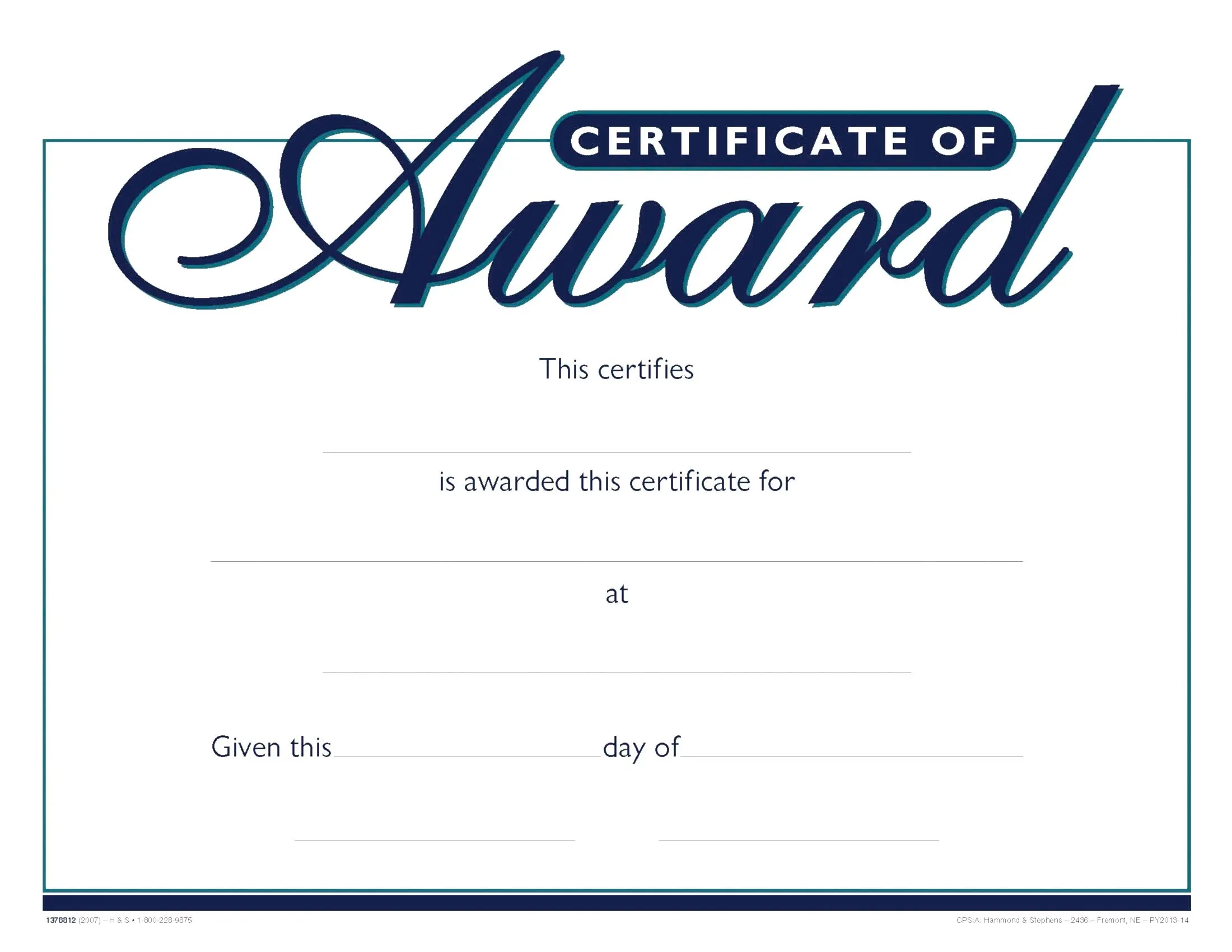 Hammond U0026 Stephens Raised Print Certificate Of Award Recognition Award 11 X 8 1 2 Inches Pack Of 25