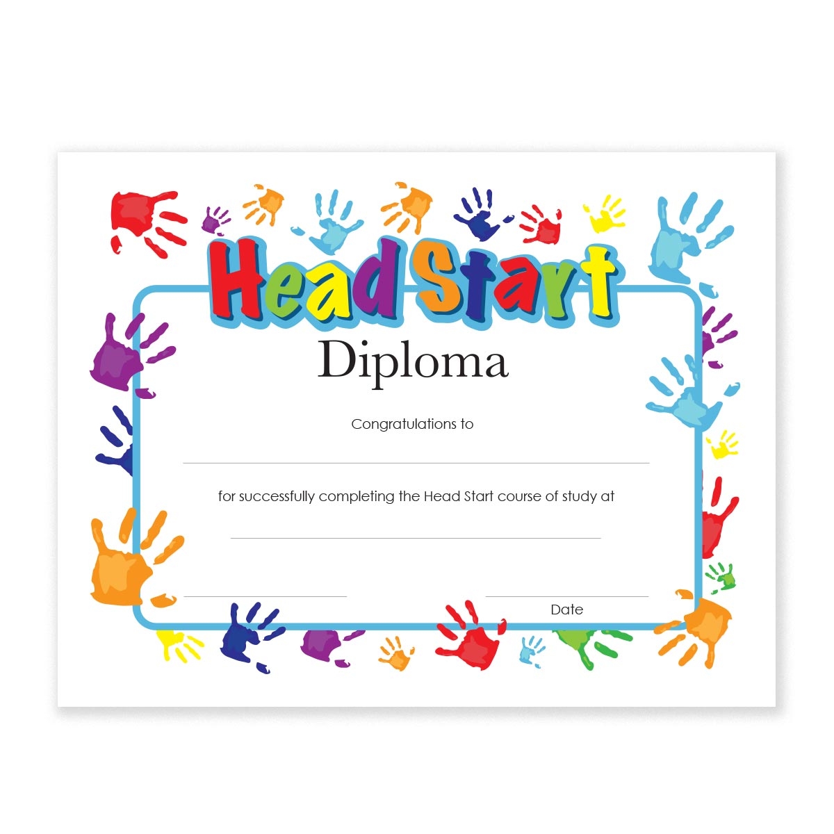Head Start Diplomas With Handprints Design Alphabet U