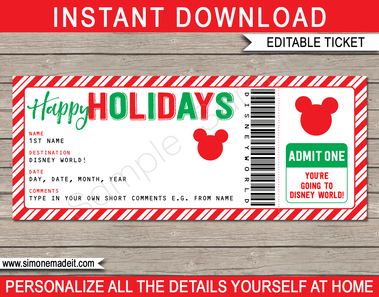 Holiday Walt Disney World Gift Ticket Template Surprise Disney World Trip Reveal Holiday Walt Disney World Gift Ticket Template Surprise Disney World Trip Reveal