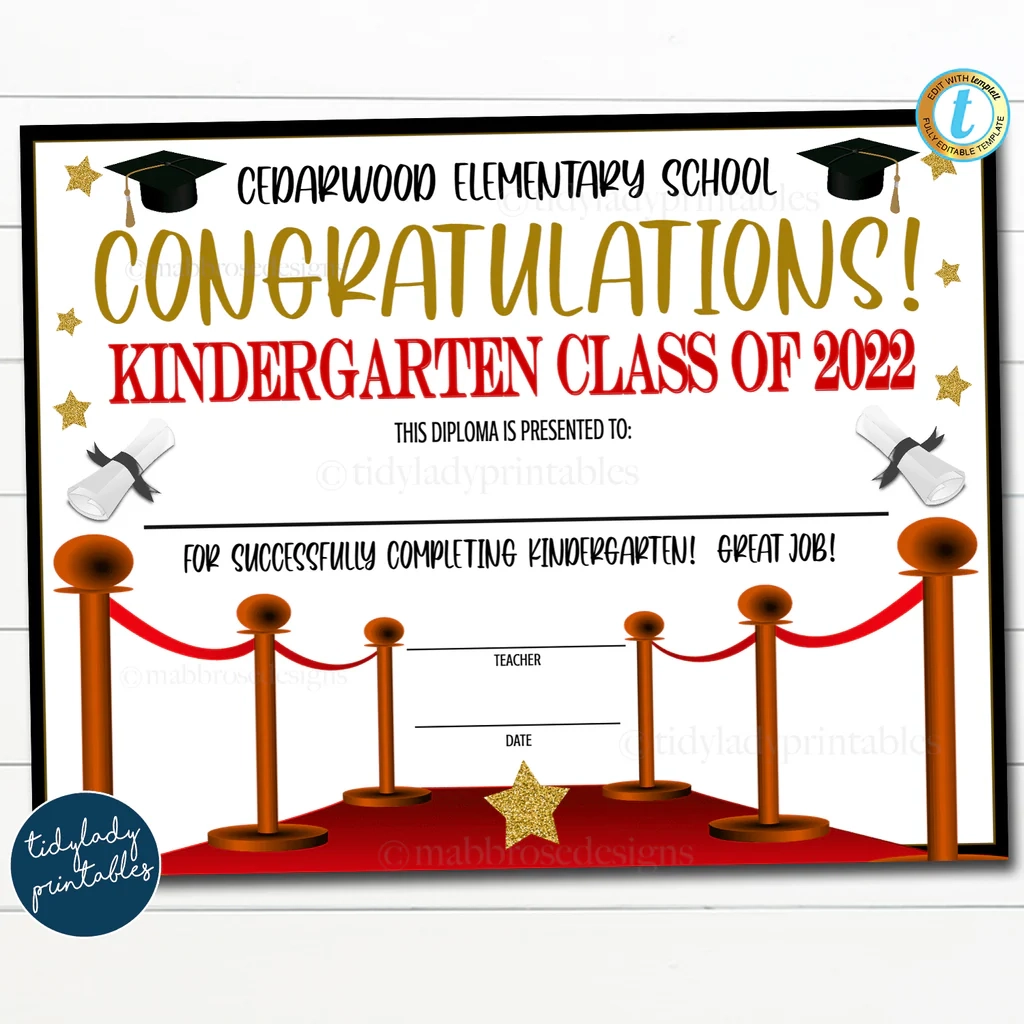 Hollywood Red Carpet Graduation Diploma Certificate Template TidyLady Printables