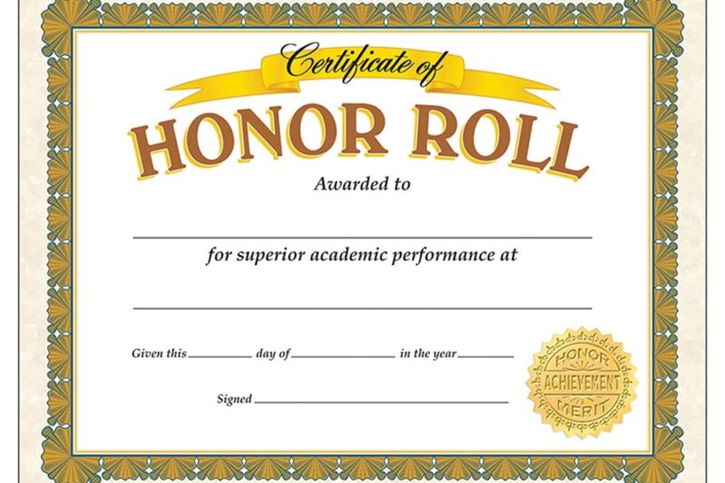 Free Printable Honor Roll Certificate