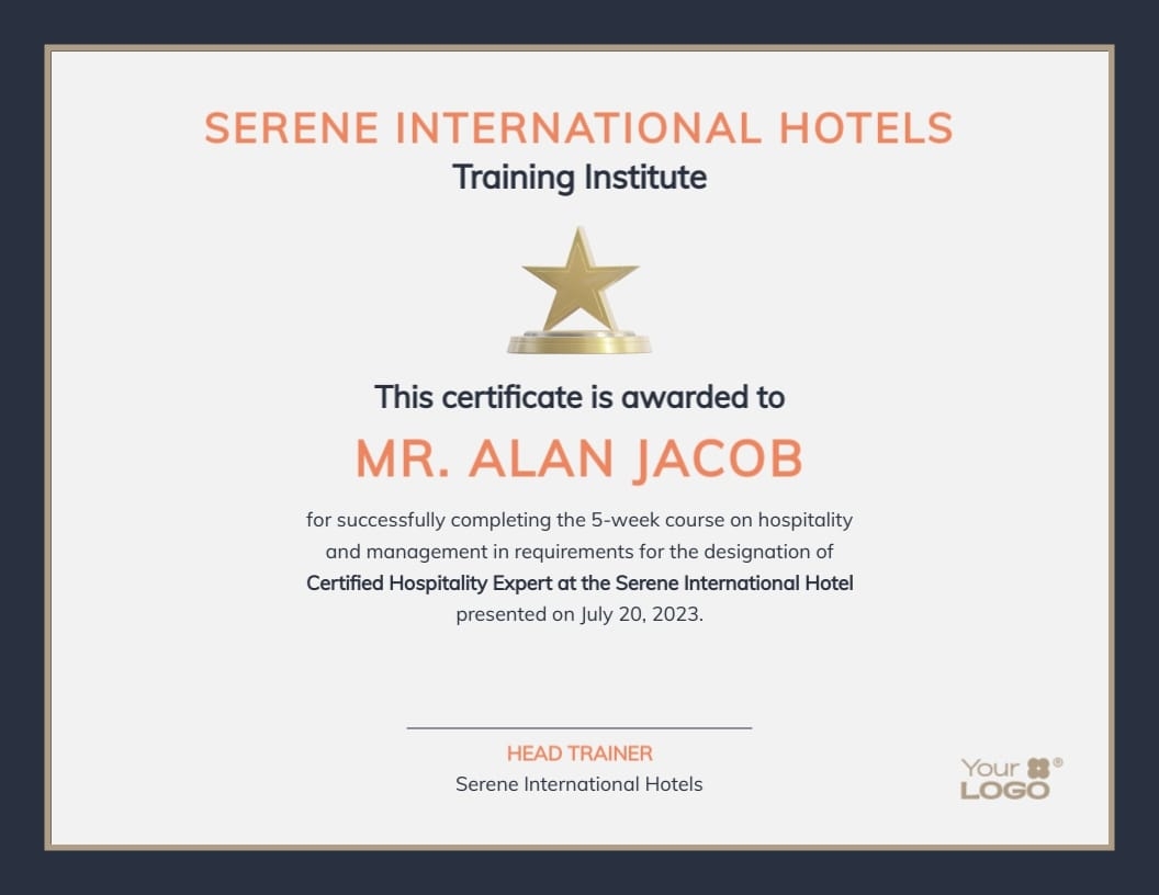 Hospitality Training Certificate Template Visme Hospitality Training Certificate Template Visme