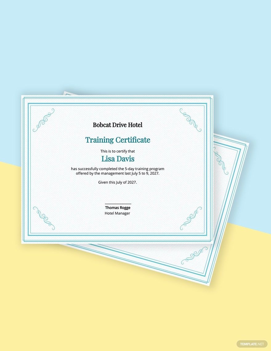 Hotel Printable Training Certificates Hotel Printable Training Certificates
