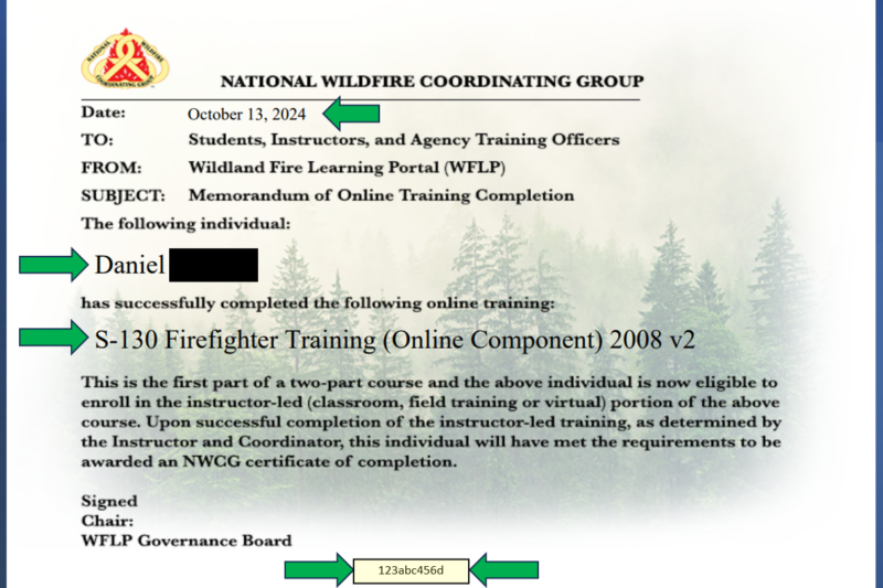 Printable Wildland Firefighter Certification S130 S190