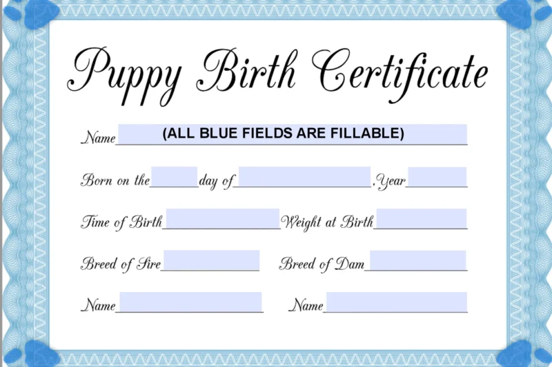 Printable Puppy Birth Certificate