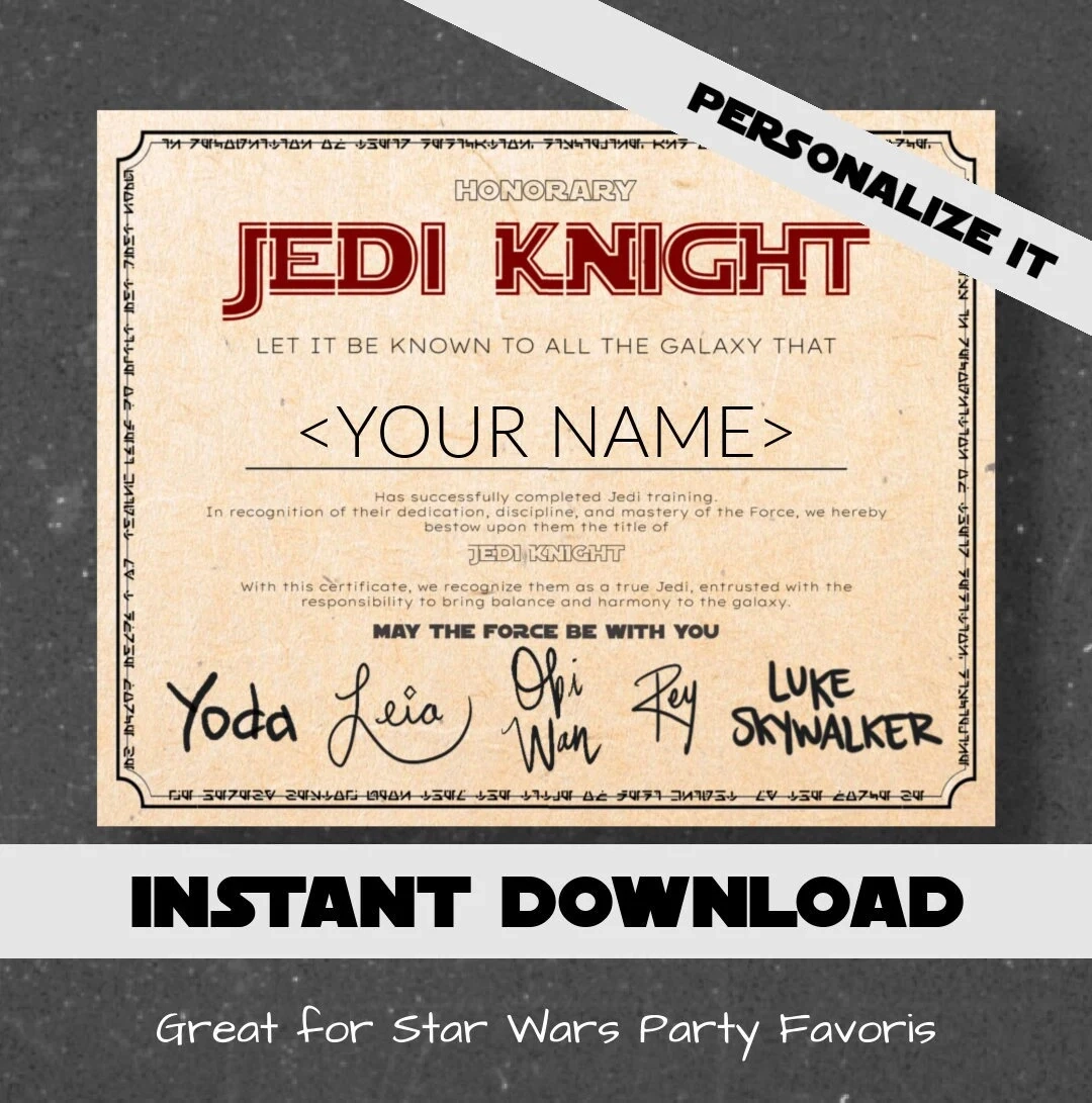Jedi Knight Certificate Printable Jedi Knight Certificate Printable