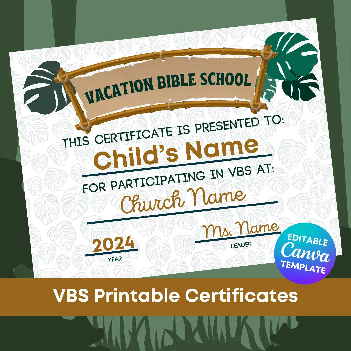 Jungle Vacation Bible School Certificate VBS Certificate Jungle Vacation Bible School Certificate VBS Certificate