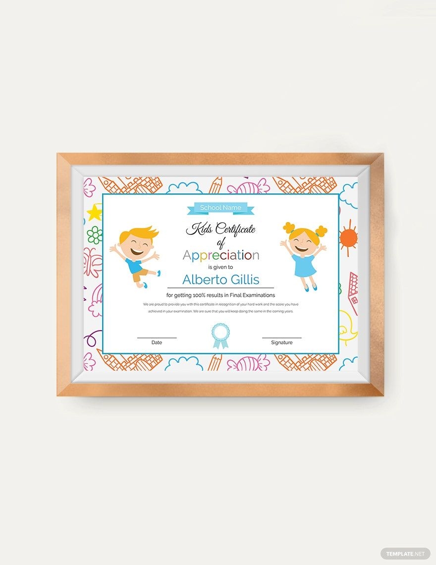 Kids Certificate Of Appreciation Template In Word PSD Outlook Google Docs Publisher Download Template