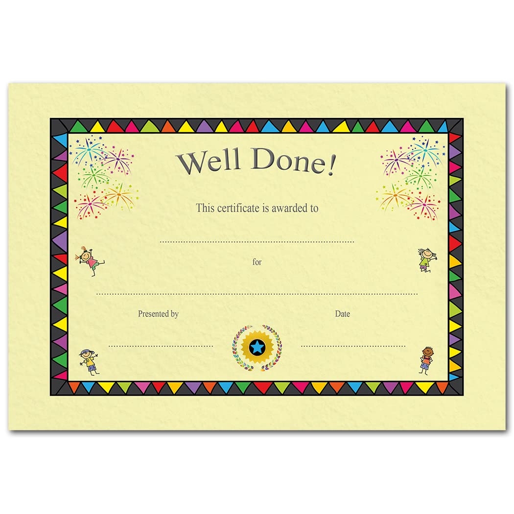 Kids Well Done Yellow Certificate 25 Pack Special Award Achievement Recognition Blank Fill in Cards School