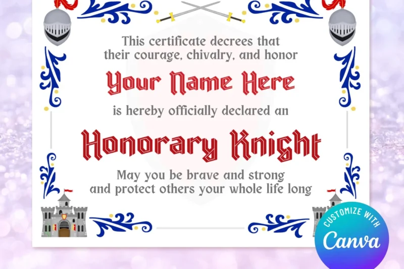 Printable Certificate Of Knighthood