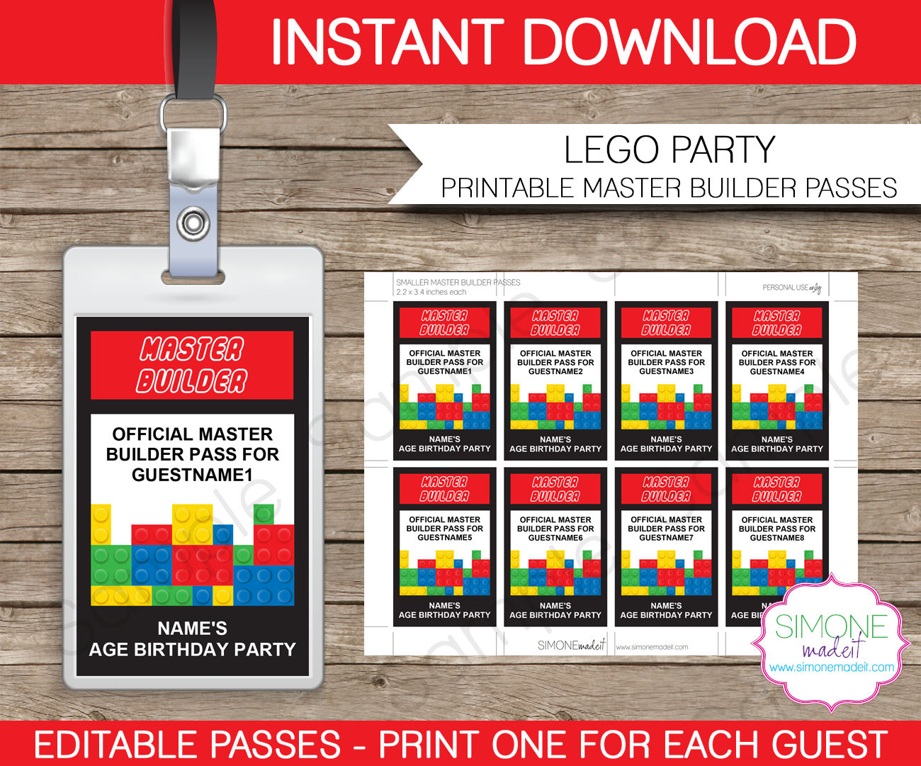 Lego Master Builder Passes Template Printable Birthday Party Badge