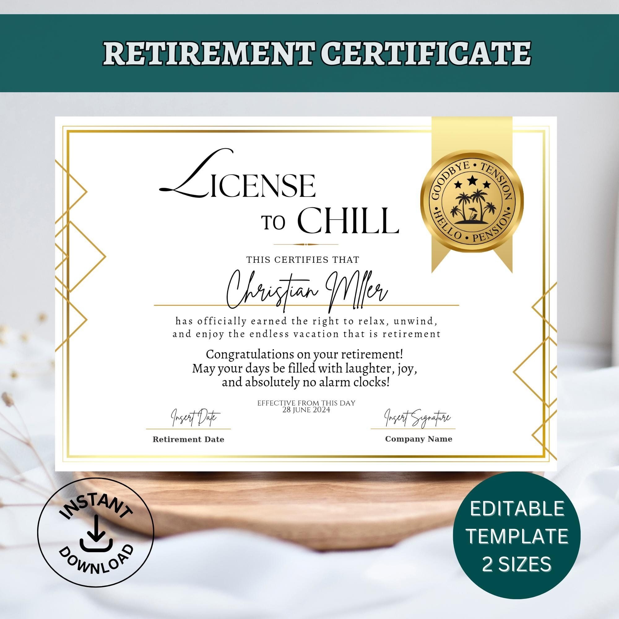 License To Chill Certificate Printable