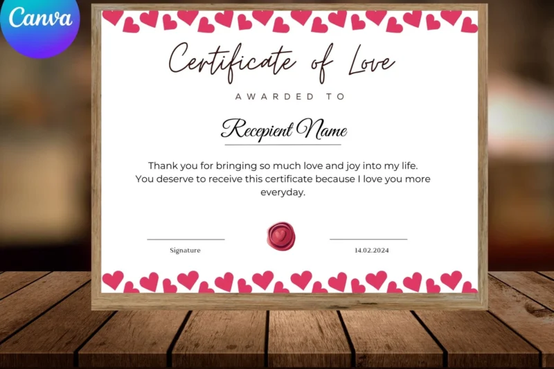 Printable I Love You Certificates