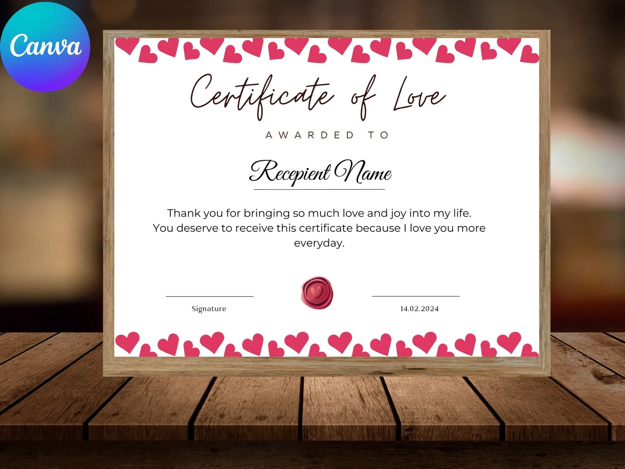 Love Certificate Template Valentines Day Gift For Him Or Her EDITABLE Certificate Of Love Last Minute Personalized Gift Download Etsy