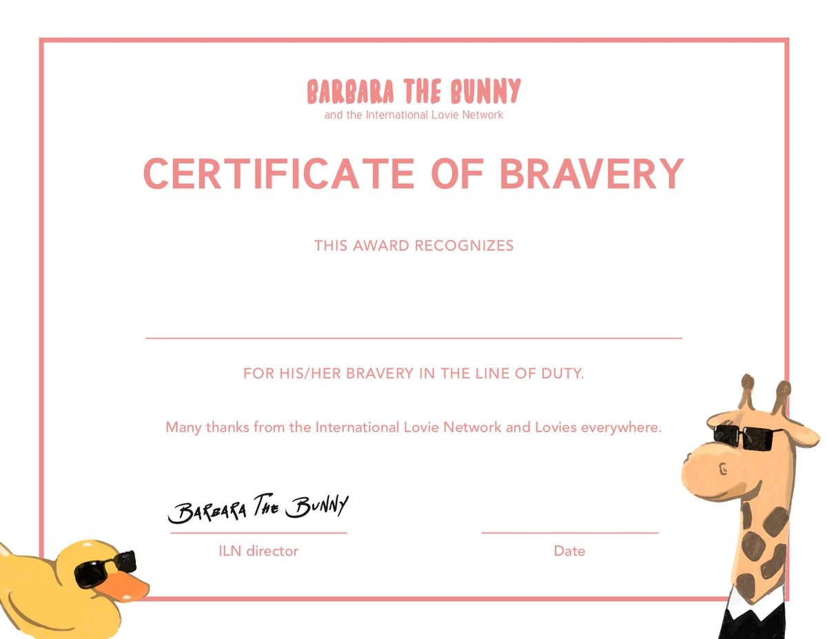 Lovie Certificate Of Bravery Printable Barbara The Bunny Lovie Certificate Of Bravery Printable Barbara The Bunny