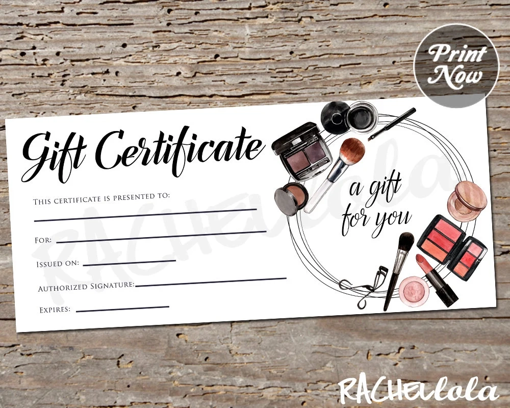 Makeup Gift Certificate Printable Fillable Template Christmas Cosmetics Coupon Voucher Makeover Mary Kay Avon Instant Digital Download Etsy