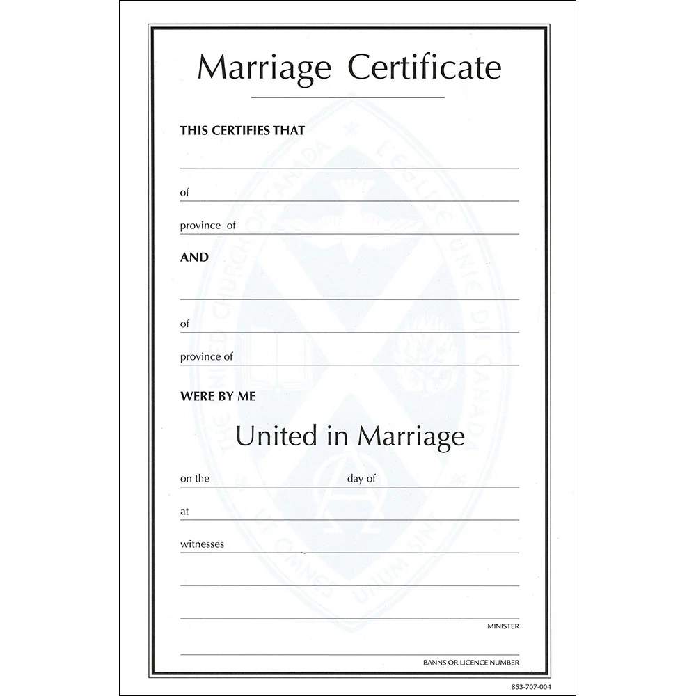 Marriage Certificate United Church Bookstore