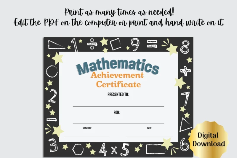 Free Printable Math Award Certificate