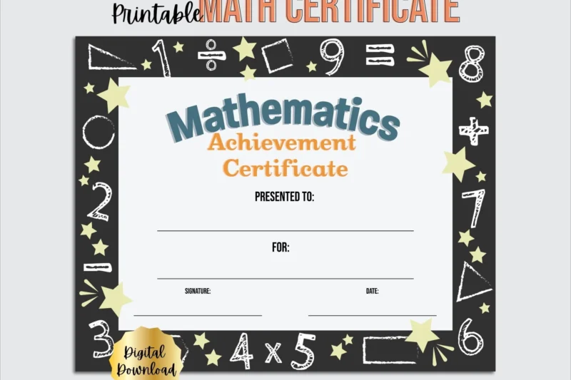 Printable Math Certificate Of Achievement