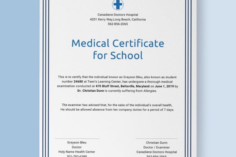 Printable Medical Certificate