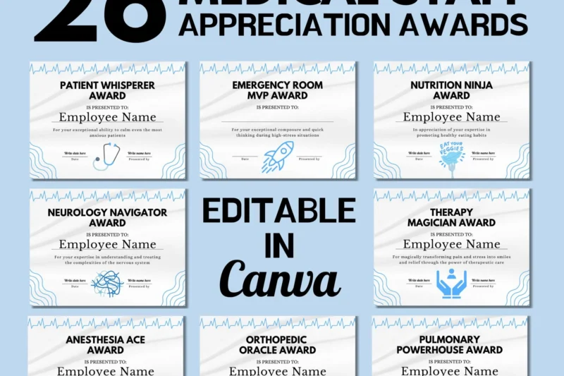Medical Staff Award Certificates Editable In Canva Funny Nurse Appreciation Award Employee Of The Month Year Recognition Ceremony Gift Etsy