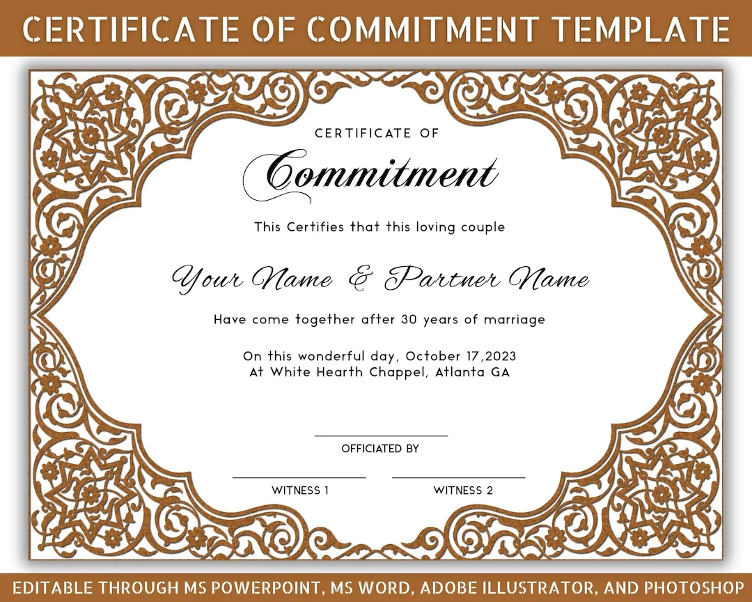 Modern Commitment Certificate Printable Certificate Of Commitment Template Editable Commitment Ceremony Certificate Etsy