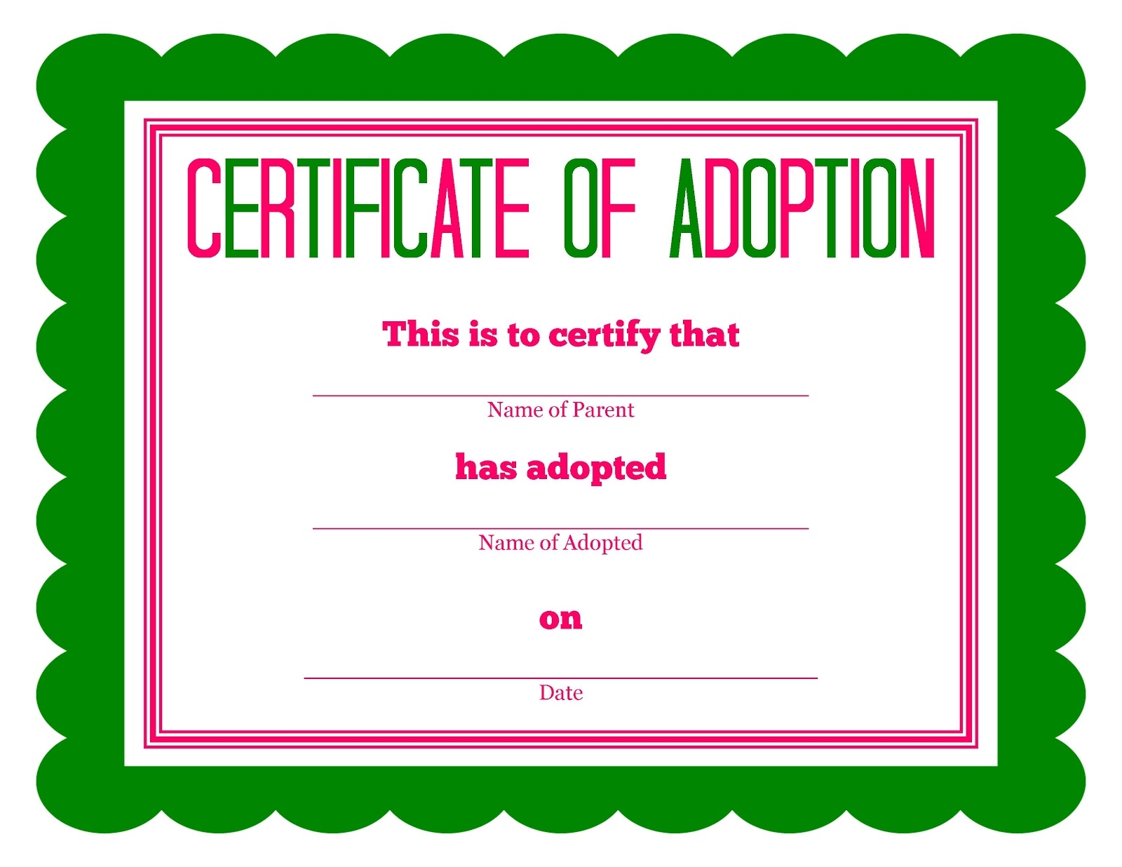 Free Printable Stuffed Animal Adoption Certificate