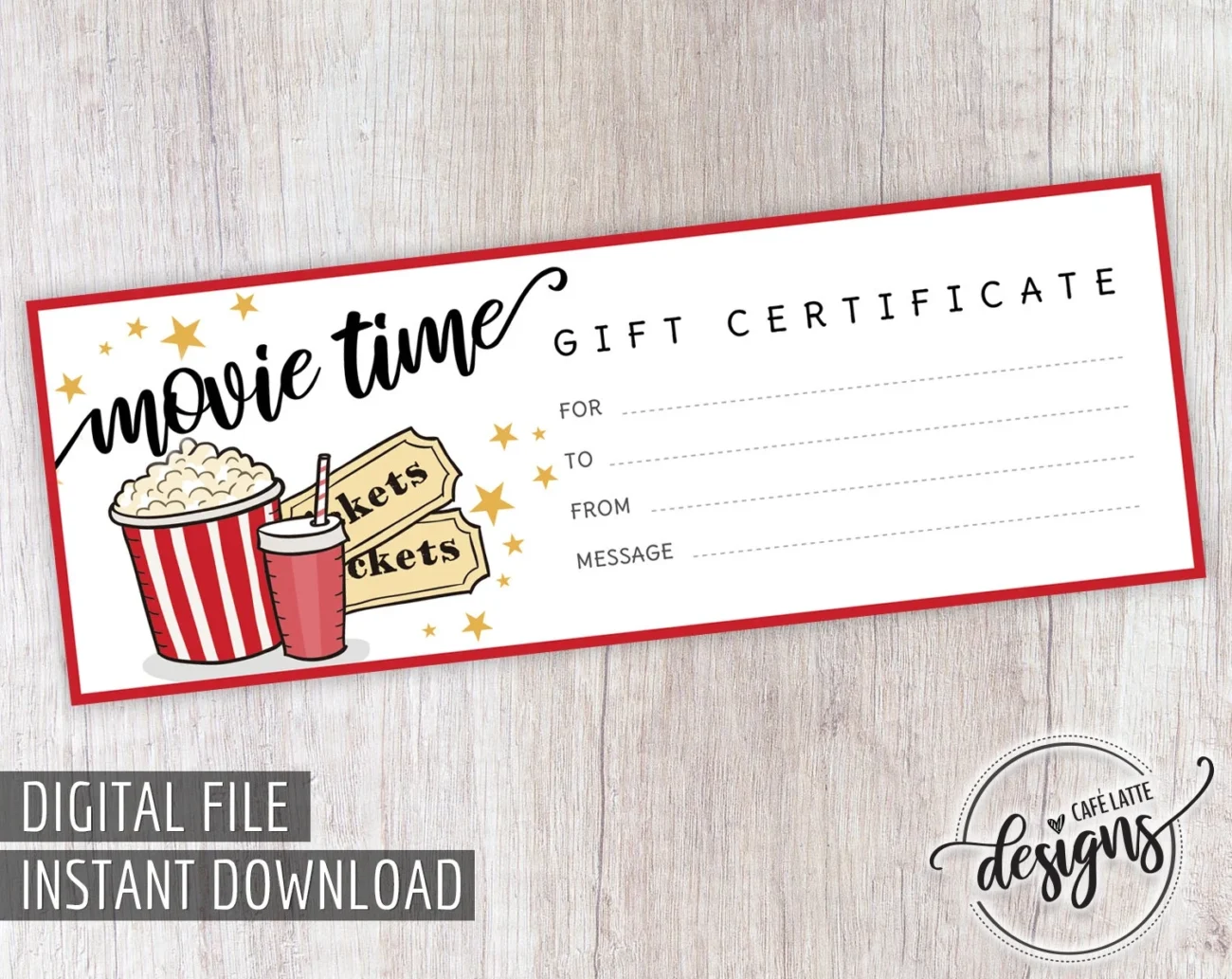 Movie Gift Certificate Birthday Gift Certificate Printable Movie Gift Coupon Gift Instant Download Last Minute Gift For Kids Teens DIY Etsy