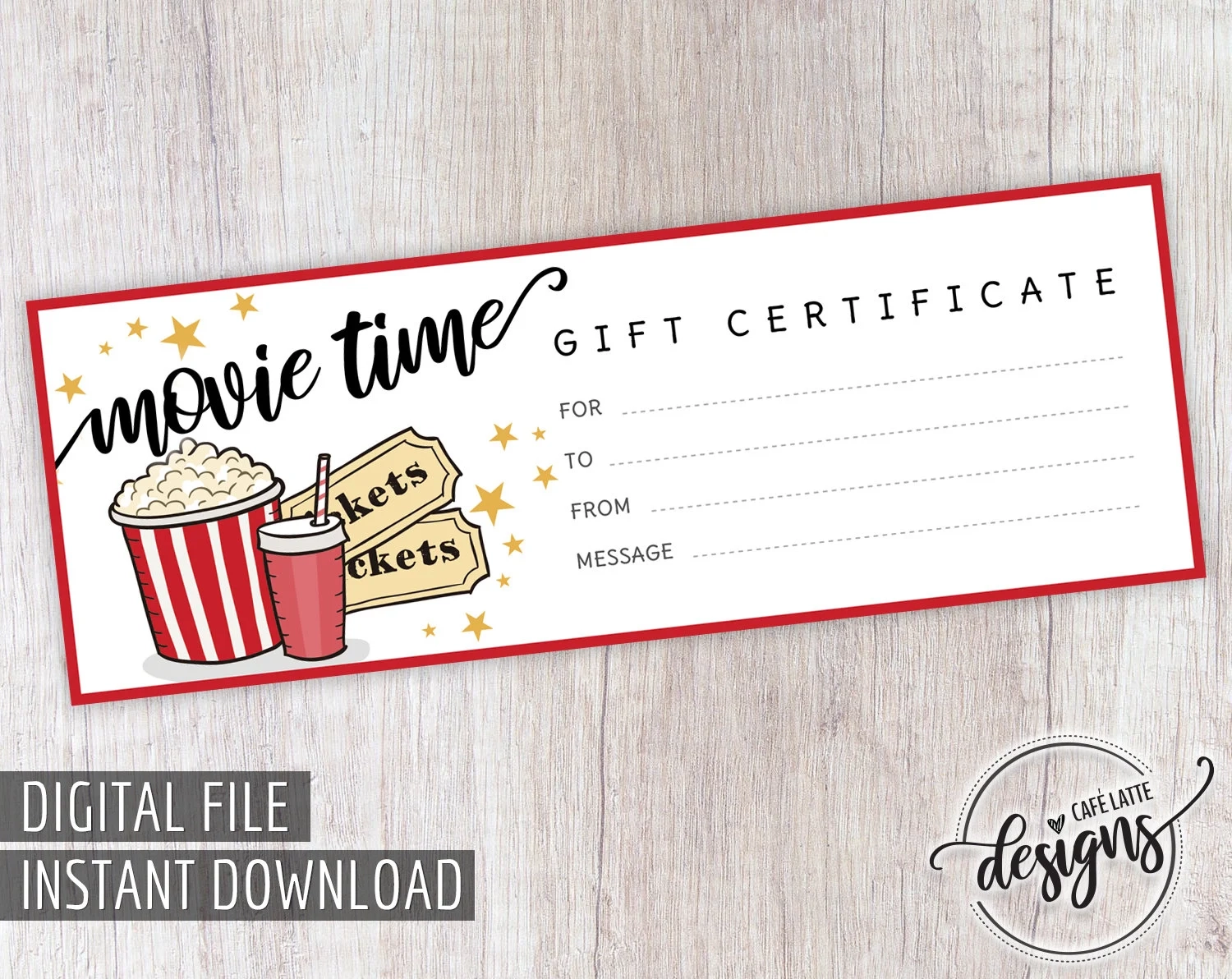 Movie Gift Certificate Birthday Gift Certificate Printable Movie Gift Coupon Gift Instant Download Last Minute Gift For Kids Teens DIY Etsy