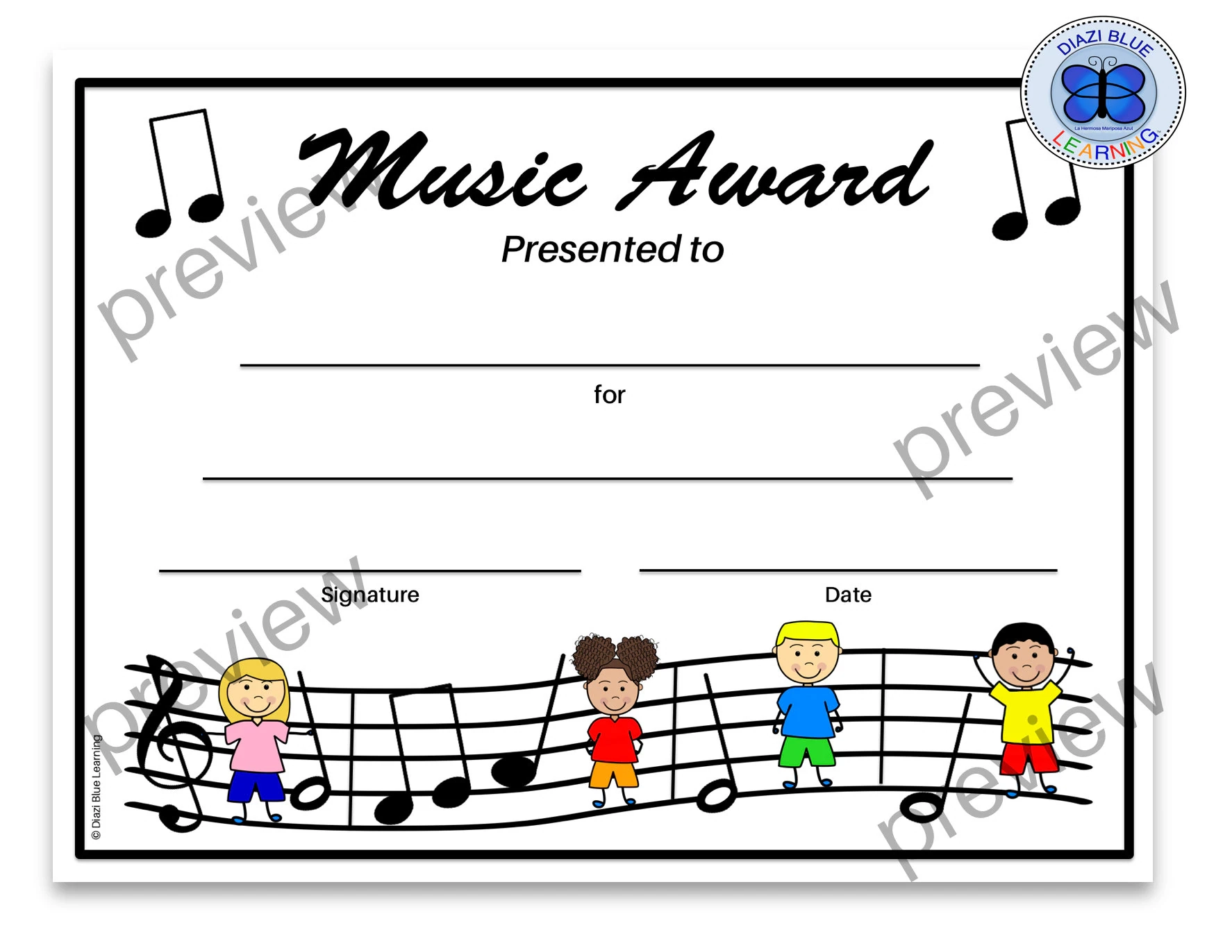 Free Printable Music Award Certificate