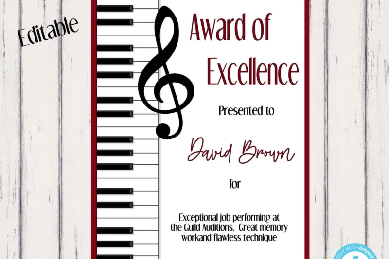 Printable Piano Award Certificates