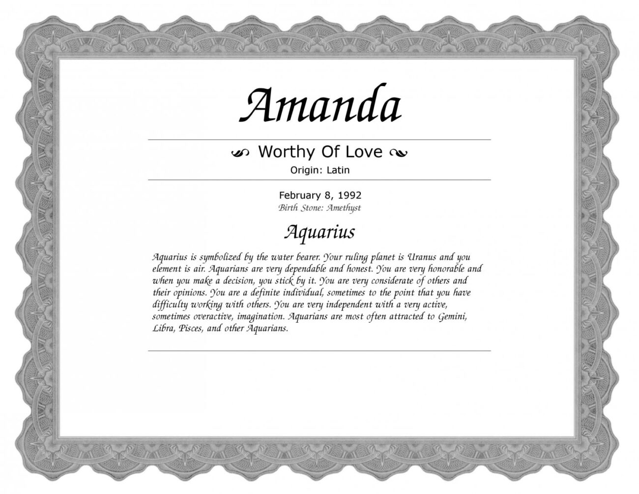 Name Meaning Certificate