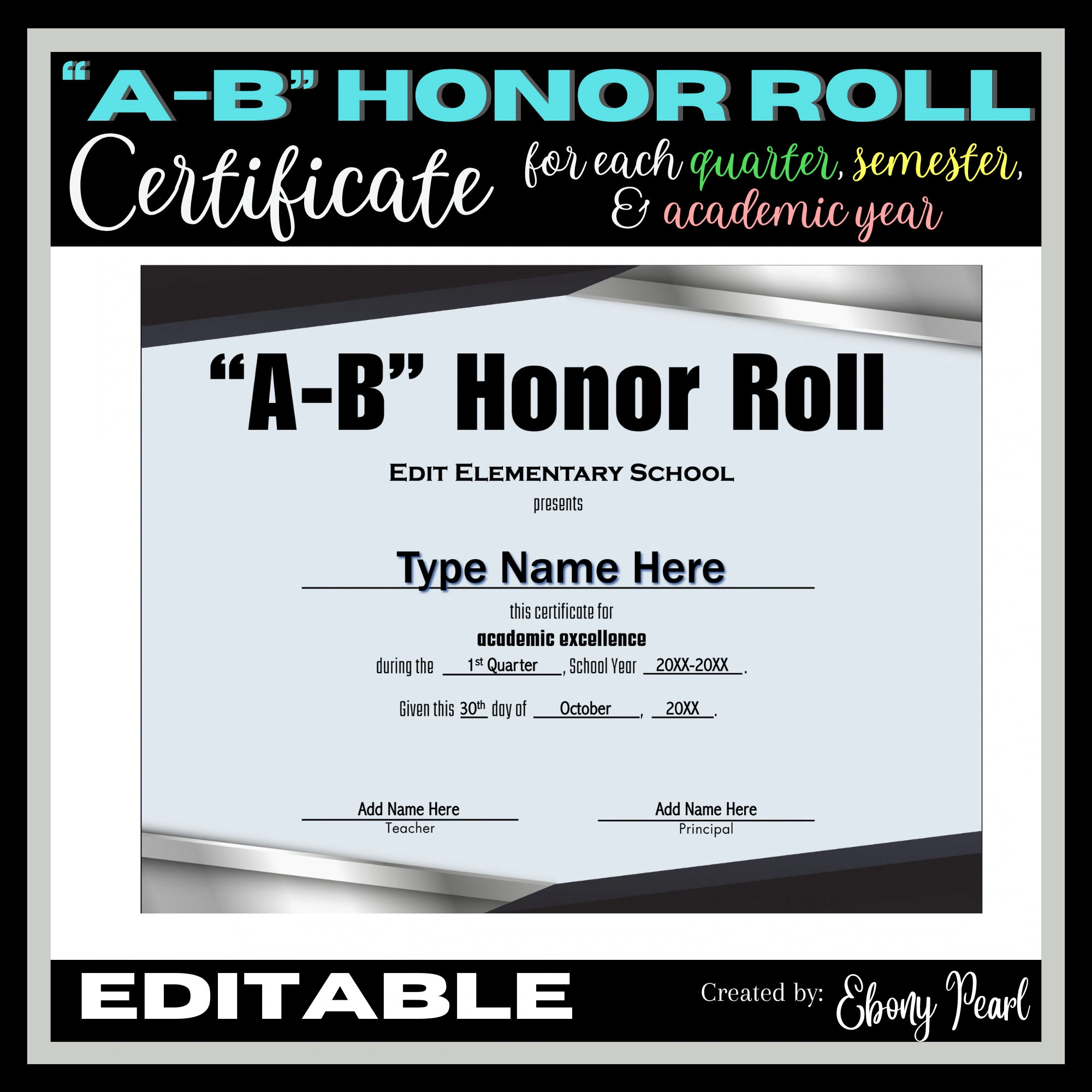 New Editable a b Honor Roll Certificate 1 Each Quarter Semester EOSY Etsy New Editable a b Honor Roll Certificate 1 Each Quarter Semester EOSY Etsy