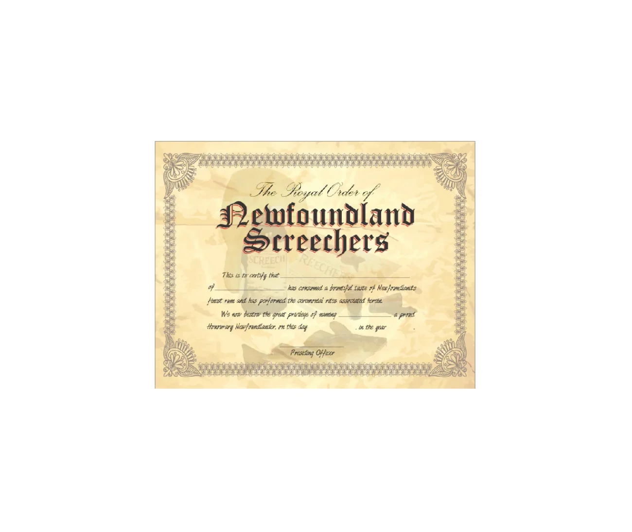 Newfoundland Official Screeched In Certificate Skipper Joe s Souvenirs