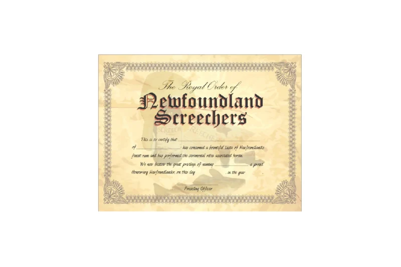 Printable Newfoundland Screech In Certificate