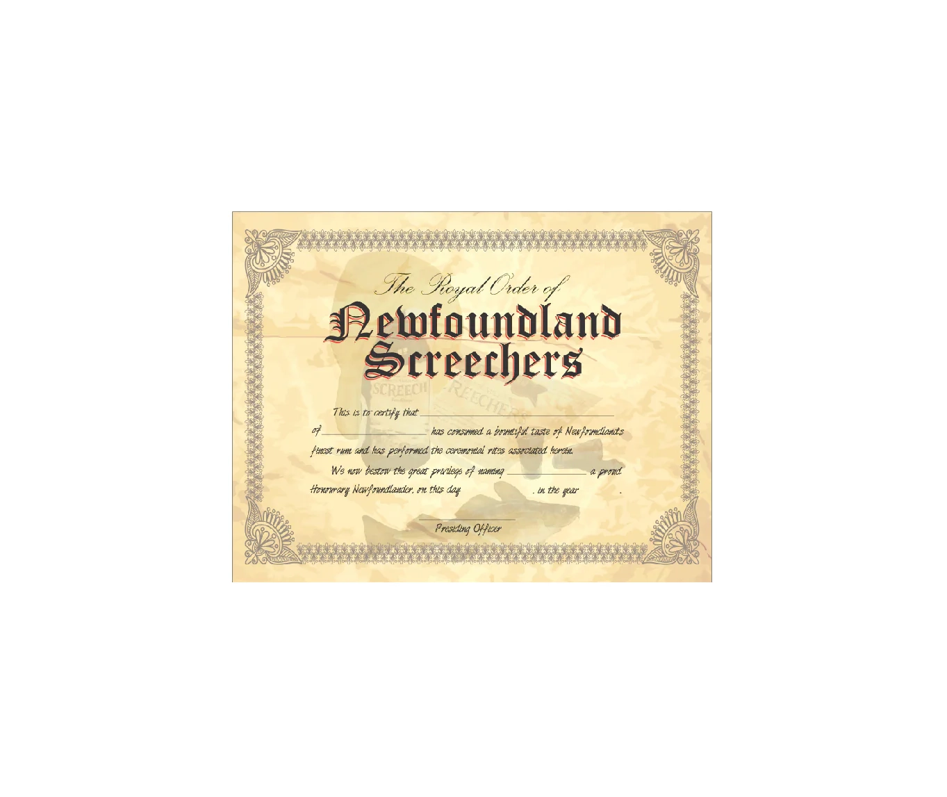 Newfoundland Official Screeched In Certificate Skipper Joe s Souvenirs