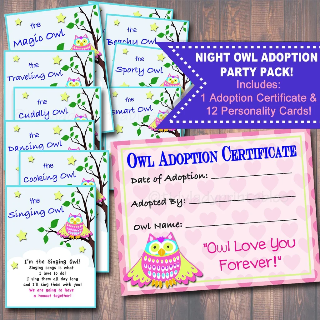 Printable Owl Adoption Certificate Printable Owl Adoption Certificate